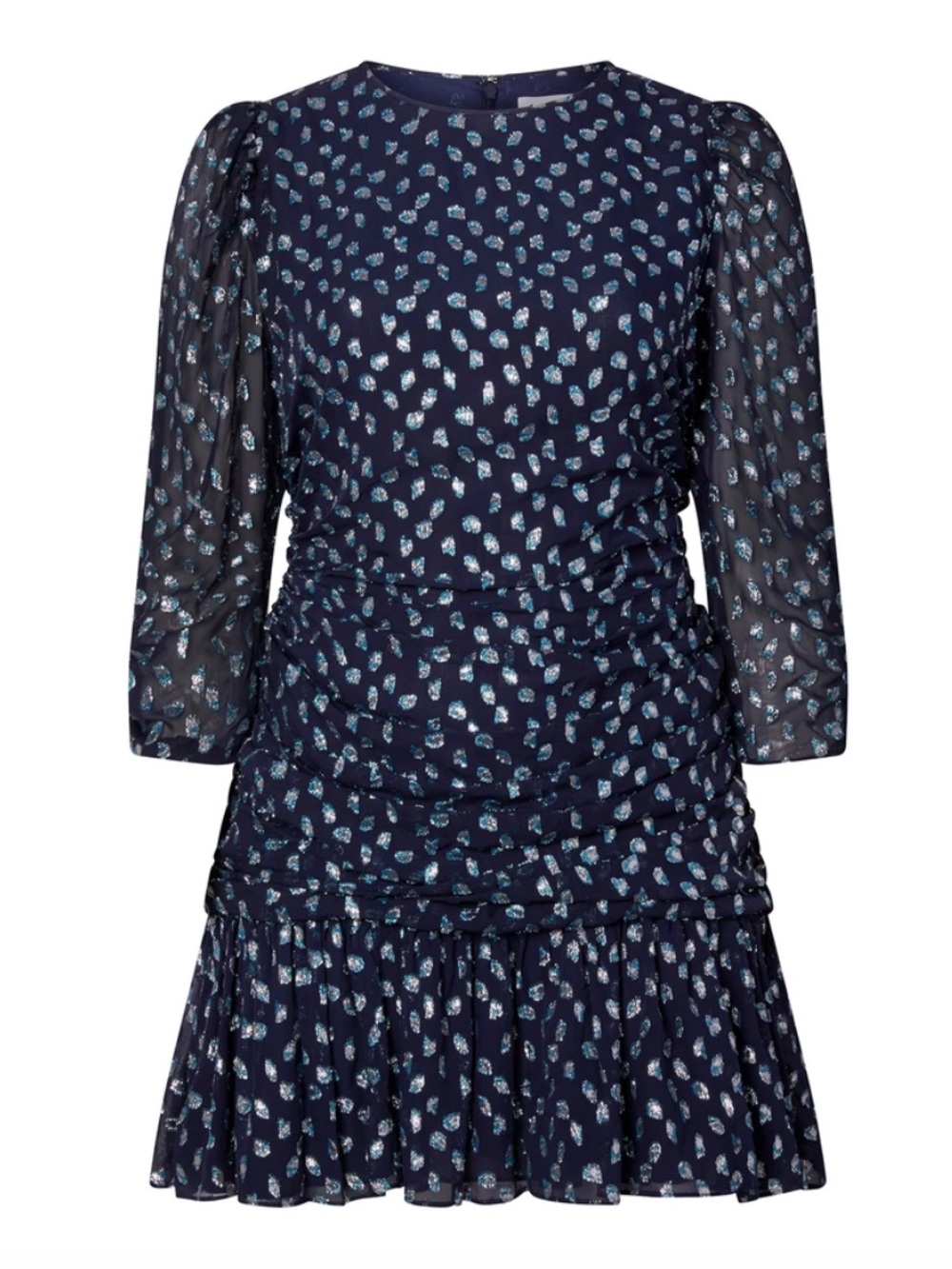 NWT Plus Size 20 Tanya Taylor Raven Dress Silk Navy Metallic Ruching Long Sleeve